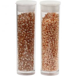 Rocaille Seed Beads, peach, light peach, D 1,7 mm, size 15/0 , hole size 0,5-0,8 mm, 2x7 g/ 1 pack [HOB-68687]