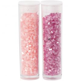 Rocaille Seed Beads 2-cut, rose, transparent rose, D 1,7 mm, size 15/0 , hole size 0,5 mm, 2x7 g/ 1 pack [HOB-68790]