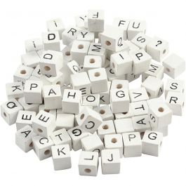 Letter Bead, white, A-Z, &, #, ?, size 8x8 mm, hole size 3 mm, 96 asstd./ 1 pack [HOB-68981]