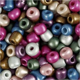 Rocaille Seed Beads, metallic colours, D 5 mm, size 4/0 , hole size 1,2 mm, 130 g/ 1 pack [HOB-691201]