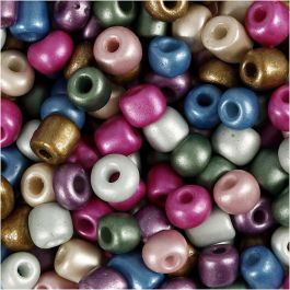 Rocaille Seed Beads, metallic colours, D 5 mm, size 4/0 , hole size 1,2 mm, 720 g/ 1 tub [HOB-691203]