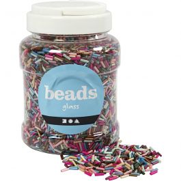 Bead Mix, metallic colours, L: 6 mm, D 1,5-2 mm, hole size 1 mm, 520 g/ 1 tub [HOB-69122]