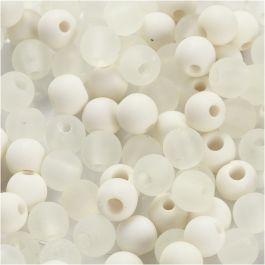 Plastic Beads, cream, D 6 mm, hole size 2 mm, 40 g/ 1 pack [HOB-69588]