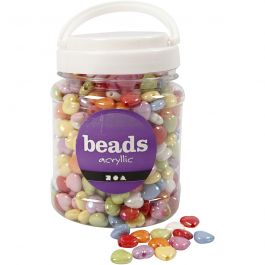 Heart Beads, assorted colours, 465 g, size 15x15 mm, hole size 3 mm, 700 ml/ 1 tub [HOB-69702]