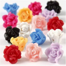 Clay Roses, assorted colours, D 16x10 mm, hole size 0,5 mm, 16 asstd./ 1 pack [HOB-69786]