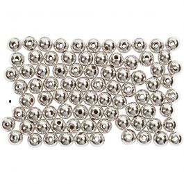 Wax Beads, silver, D 4 mm, hole size 0,7 mm, 150 pc/ 1 pack [HOB-698341]