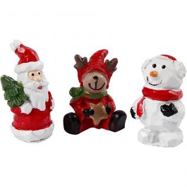 Miniature figurines, Santa, reindeer and snowman, H: 35 mm, L: 10 mm, 3 pc/ 1 pack [HOB-69840]