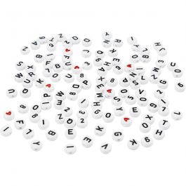Letter Beads, white, size 7 mm, hole size 1,2 mm, 25 g/ 1 pack [HOB-699050]