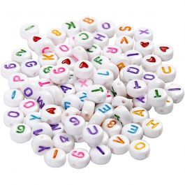 Letter Beads, white, size 7 mm, hole size 1,2 mm, 25 g/ 1 pack [HOB-699070]