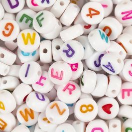Letter Beads, white, size 7 mm, hole size 1,2 mm, 25 g/ 1 pack [HOB-699070]