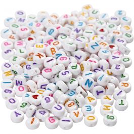Letter Beads, white, size 7 mm, hole size 1,2 mm, 200 g/ 1 pack [HOB-69907]