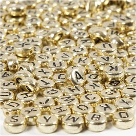 Letter Beads, gold, D 7 mm, hole size 1,2 mm, 21 g/ 1 pack [HOB-699300]