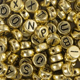 Letter Beads, gold, D 7 mm, hole size 1,2 mm, 21 g/ 1 pack [HOB-699300]