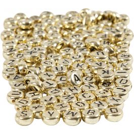 Letter Beads, gold, D 7 mm, hole size 1,2 mm, 165 g/ 1 pack [HOB-69930]