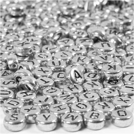 Letter Beads, silver, D 7 mm, hole size 1,2 mm, 21 g/ 1 pack [HOB-699330]