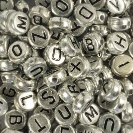 Letter Beads, silver, D 7 mm, hole size 1,2 mm, 21 g/ 1 pack [HOB-699330]