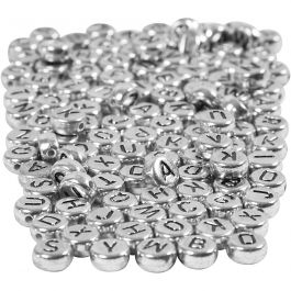 Letter Beads, silver, D 7 mm, hole size 1,2 mm, 165 g/ 1 pack [HOB-69933]