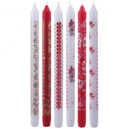 Advent Candles, red, white, H: 30 cm, D 22 mm, 24 pc/ 1 box [HOB-73633]