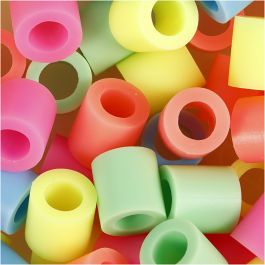 Fuse Beads, pastel colours, size 10x10 mm, hole size 5,5 mm, JUMBO, 1000 asstd./ 1 pack [HOB-753520]
