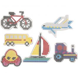 Peg Board, car, plane, boat, tractor, bus and bike., size 9x9,5+11x16 cm, 6 pc/ 1 pack [HOB-75593]