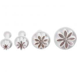 Cookie cutters with stamp, white, flower, D 2,3+2,8+3,6+4,4 cm, 4 pc/ 1 pack [HOB-782873]