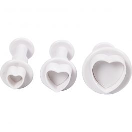 Cookie cutters with stamp, white, heart, D 2+2,3+3 cm, 3 pc/ 1 pack [HOB-782874]
