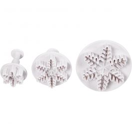 Cookie cutters with stamp, white, snowflake, D 3,2+4,8+6,5 cm, 3 pc/ 1 pack [HOB-782875]