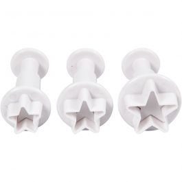 Cookie cutters with stamp, white, star, D 2,1+2,3+2,6 cm, 3 pc/ 1 pack [HOB-782877]