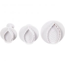 Cookie cutters with stamp, white, leaf, D 3,4+4,4+4,9 cm, 3 pc/ 1 pack [HOB-782878]