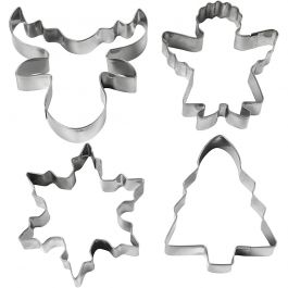 Cookie cutters, Christmas tree, angel, reindeer, snowflake, H: 8 cm, 4 pc/ 1 pack [HOB-782886]