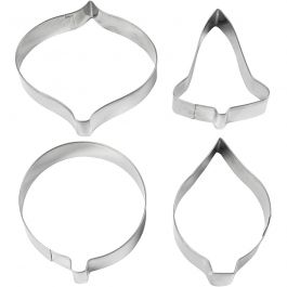 Cookie cutters, bell, bauble, raindrop, prism, H: 8 cm, 4 pc/ 1 pack [HOB-782887]