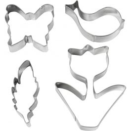 Cookie cutters, flower, bird, butterfly, feather, H: 11 cm, 4 pc/ 1 pack [HOB-782889]