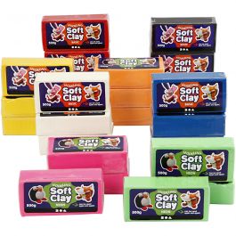 Soft Clay, assorted colours, size 13x6x4 cm, 24x500 g/ 1 pack [HOB-78696]