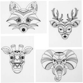 Shrink plastic sheets with motifs, matt transparent, Wild animals, 10,5x14,5 cm, thickness 0,3 mm, 4 sheet/ 1 pack [HOB-79067]