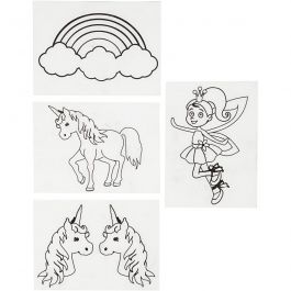 Shrink plastic sheets with motifs, matt transparent, unicorn, 10,5x14,5 cm, thickness 0,3 mm, 4 sheet/ 1 pack [HOB-790711]