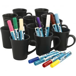 Black mugs painting, assorted colours, 36 pc, 1 set [HOB-97382]