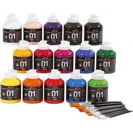 School acrylic paint glossy, assorted colours, glossy, 1 set [HOB-97769]