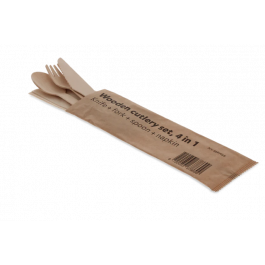 Wooden cutlery set 4/1 knife + Fork + spoon + Napkin FSC (250 pcs) [TK-9987658]