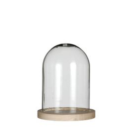 Glass Dome with Wooden Base Ø12cm and 16 cm tall (1 pc) [IFS-29423]