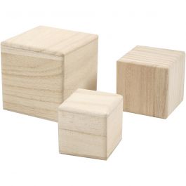 Wood cubes, size 5+6+8 cm, 3 pc/ 1 pack [HOB59228]