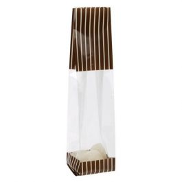 Printed Bags Brown with Cream stripes 5.1x4.8x24.1cm with side gusset (100 pieces) [G1BNC]
