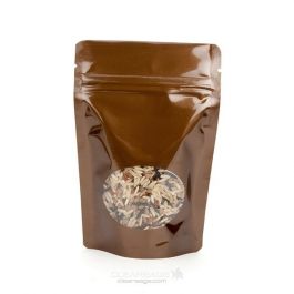 Stand Up Pouches Bronze with oval Window 10x6x15cm | 312 grams (100 pieces) [ZBGMO2BZ]