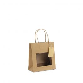 Gift bags with window and tag 18+8x19 cm Kraft (100 pcs) [FP-DPT098]