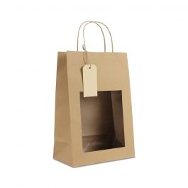 Gift bags with window and tag 22+12x32 cm Kraft (100 pcs) [FP-DPT099]