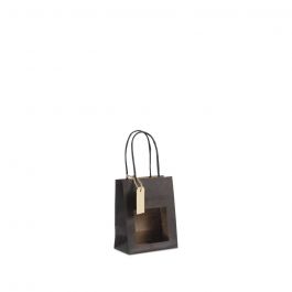 Gift bags with window and tag 11,5+6,4x14,5 cm black (100 pcs) [FP-DPT100]
