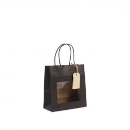Gift bags with window and tag 18+8x19 cm black (100 pcs) [FP-DPT101]