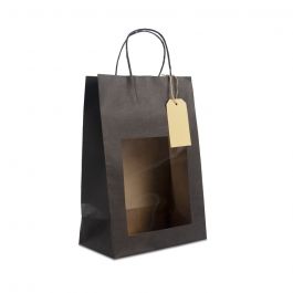 Gift bags with window and tag 22+12x32 cm black (100 pcs) [FP-DPT102]