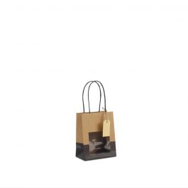 Gift bags with window and tag 11,5+6,4x14,5 cm kraft/black (100 pcs) [FP-DPT112]