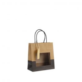 Gift bags with window and tag 18+8x19 cm kraft/black (100 pcs) [FP-DPT113]