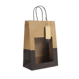 Gift bags with window and tag 22+12x32 cm kraft/black (100 pcs) [FP-DPT114]